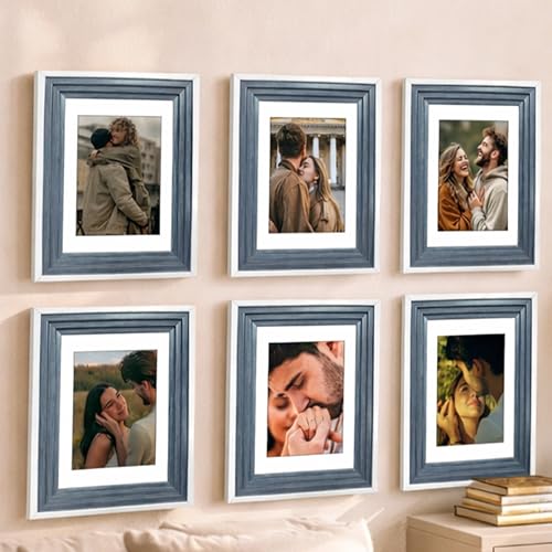 Image of Art Street Luxury Photo Frame for living room, Modern Step Design Photo Frames for Photograph, Art Work, Kids Room Set of 6 (8x12 Inch, Blue)