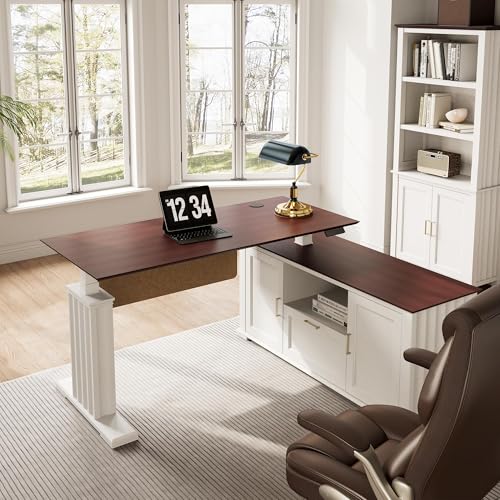 Image of EUREKA ERGONOMIC 60x26 Executive Standing Desk with File Cabinet Drawers,L Shaped Adjustable Height Desk Home Office Computer Desk with Storage