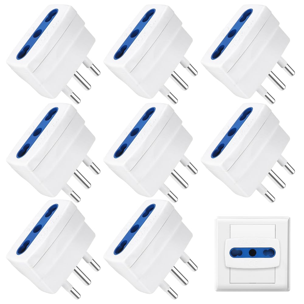JOAASU Adattatore Riduttore Semplice Spina 16A Presa 10A, Set 8 Adattatore Bipasso Spina 10A, Adattatores Bipasso Spina, con Presa Bivalente 10/16A a Spina Piccola 10A Italiana 2500W (Bianco) (8 PCS)