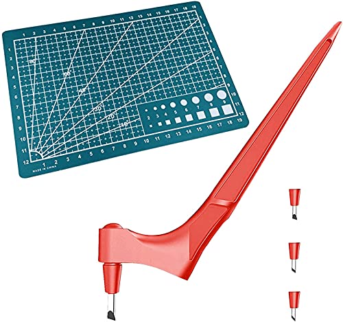 Yeehliny - Yeehliny Art Schneidemesser Set,Craft Schneidewerkzeuge,Edelstahl Handwerksmesser Mit 360-Grad Rotierender Klinge + 1 Cutting Board + 3 Cutter Head,für Handwerk,Hobby,Scrapbooking,Schablone (Rot)