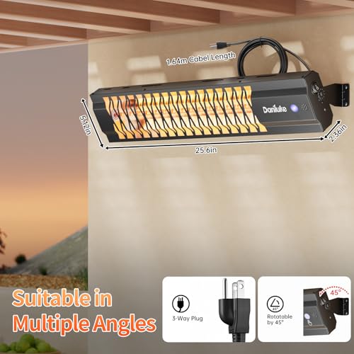 Image of Outdoor Heater for Patio, 1500W Wall-Mounted Heater, Patio Heaters for Outdoor Use, Waterproof, Carbon Fiber Tube, for Backyard Gazebo Garage Black