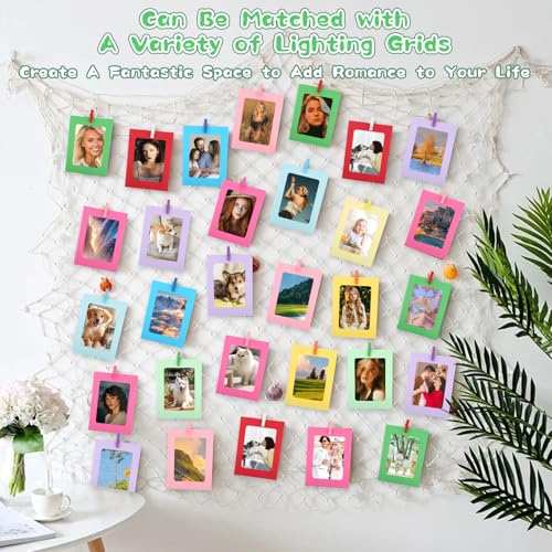 30 Stück Papier Fotorahmen, Bilderrahmen Bunt 11,5*15,5cm in 10 Farben mit Holzklammern Klein & Hanfseil, Kreativer Papier-Bilderrahmen, Bilderrahmens Pappe für Zuhause Schule Büro Wand Dekoration