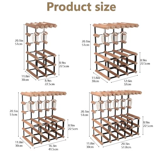 Soporte para botellas de vino de madera y metal con soporte para copas miniatura 2