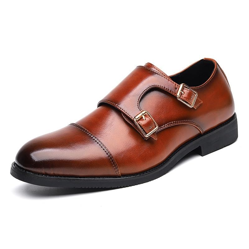 Men's Luxury Dress Shoes Double Buckle Fashion Slip-On Derby Brogue Oxfords Formal Business Shoes for Men