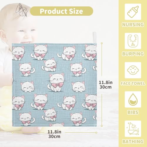 vvfelixl Baby Muslin Washcloths Kawaii White Cat Baby Burp Cloths Cotton Babys Face Towel for Newborn Infants Boys Girls Soft and Absorbent 11.8 X 11.8 in, 3 Pack4