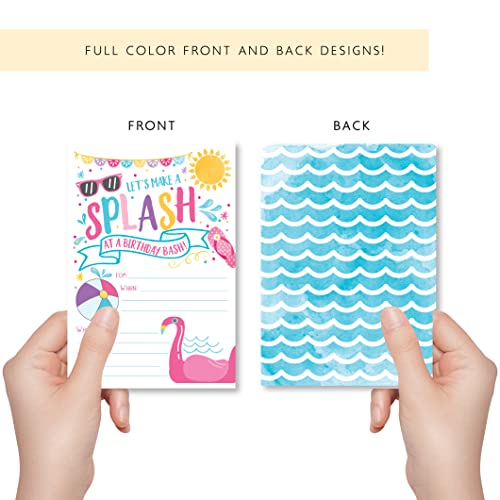Your Main Event Prints Girl Pool Party Birthday Invitations - Summer Bash - Splash Pad, Water Park Invites - 20 Fill-In nvitations - Envelopes Not Included