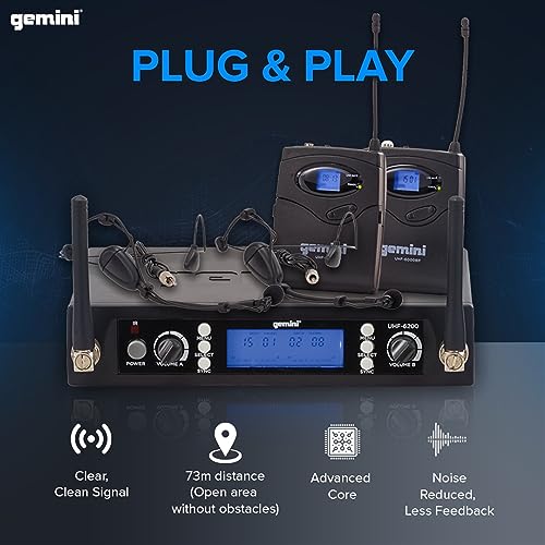 Gemini Sound UHF-6200HL Wireless Mic System – UHF Receiver with 256 Selectable Frequencies, Dual Headset & Lavalier Mics, 240ft Range, LCD Display, Noise-Free Audio for Performers & Instructors by Gemini Sound - Image 2