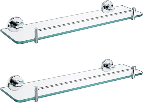 Organizador de estante de baño, paquete de 2 estantes de cristal para baño, estantes flotantes de acero inoxidable, níquel cepillado, estante de