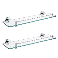 ZJHFFFG Shower Caddy Shower Organiser 2 Pack Bathroom Glass Shelf Wall Mounted Floating Shelves Stainless Steel Brushed Nickel