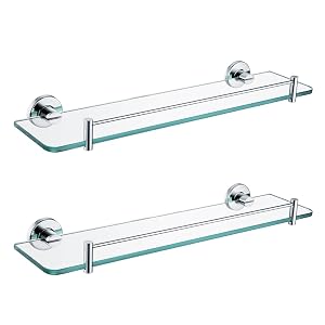 ZJHFFFG Shower Caddy Shower Organiser 2 Pack Bathroom Glass Shelf Wall Mounted Floating Shelves Stainless Steel Brushed Nickel