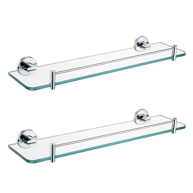 ZJHFFFG Shower Caddy Shower Organiser 2 Pack Bathroom Glass Shelf Wall Mounted Floating Shelves Stainless Steel Brushed Nickel
