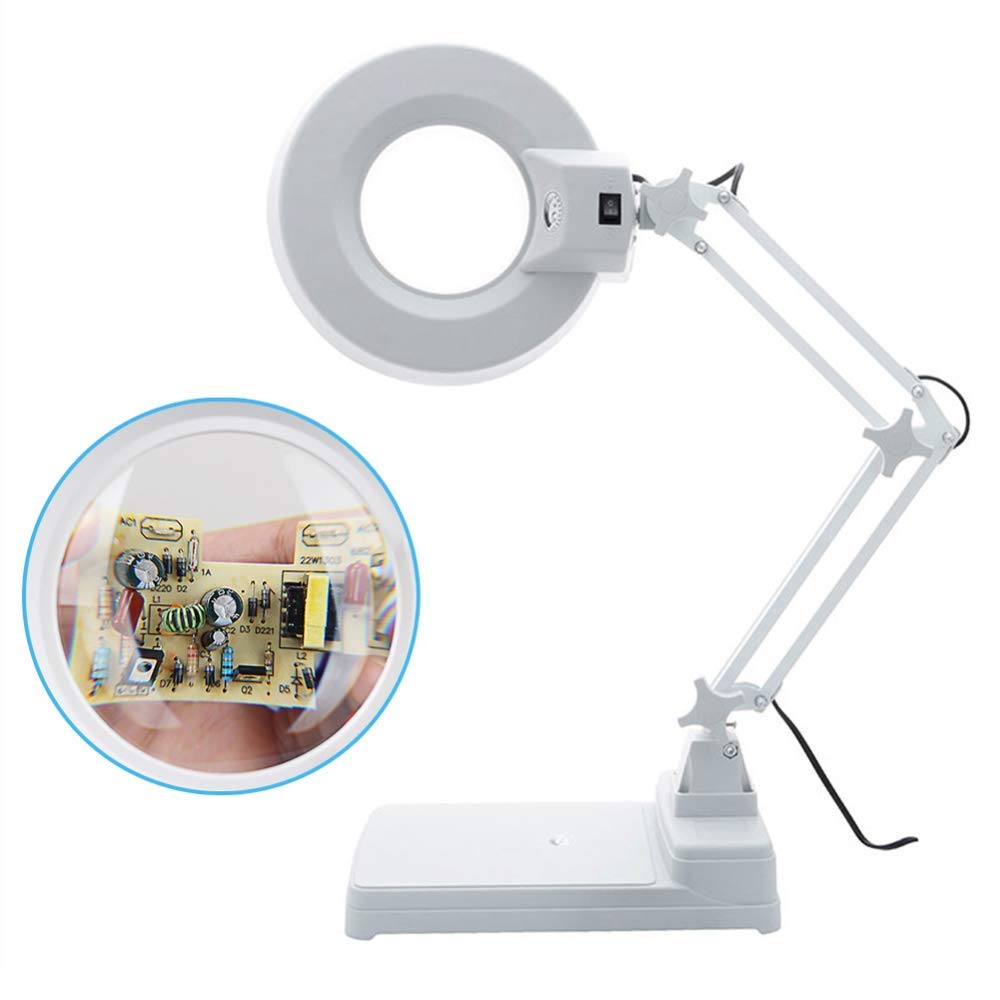 asdchZen Magnifier,3X/5X/8X/10X 127Mm Desktop 2 In 1 Magnifying Led Lamp,Reading Magnifier Glass With Stand,Daylight Bright Led Lights For Hobbies,Crafts,Workbench,Diamond Art,White Sh,C:8x