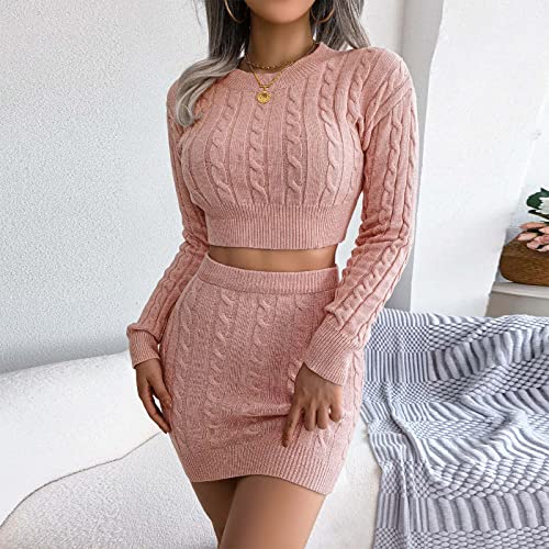 Women Sexy Bodycon Sweater, Mini Skirt Set 2 Piece Cable Knit Pullover Cropped Sweaters Tops Outfit Long Sleeve Jumper4