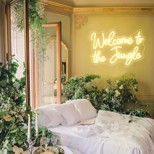 Image of Welcome to the Jungle LED Neon Signs Warm White Neon Lights for Wall Decor USB Light Up Sign For Garden Home Porch store Christmas Living Room Bar Decoration(16.5 * 11Inch)