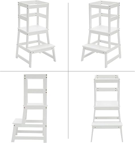 Miniatura 4 de Taburete de cocina para niños pequeños, torre de pie con rieles de seguridad (nogal)