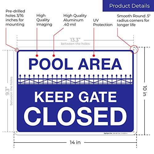 Panneau Pool Area Keep Gate Closed de qualité supérieure en aluminium inoxydable durable - 3