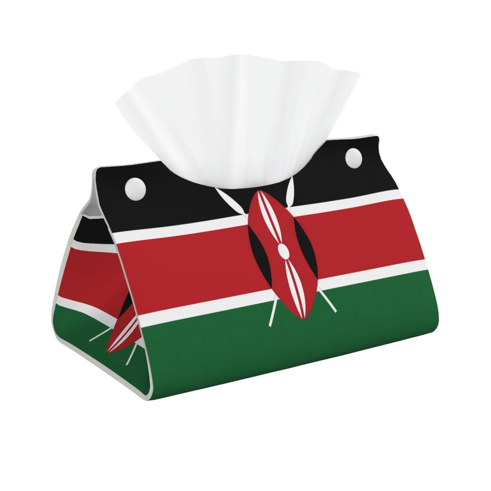 Flag of Kenya Rectangular Leather Tissue Box Cover, Folding Facial Tissue Holder Dispenser for Car