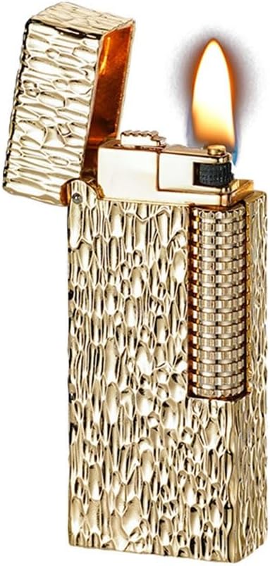 Vintage Kerosene Lighter Slim Flip Soft-Flame Lighters Side-Sliding Wheel Ignition for Men(Silver)