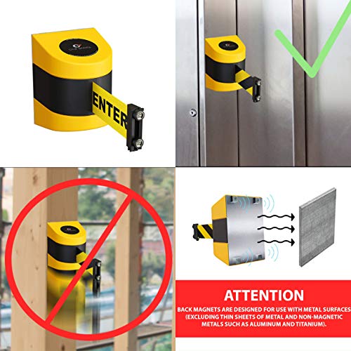 CCW Series WMB-230 Barreira de cinto retrátil para montagem na parede (cinto de 30 pés, amarelo com