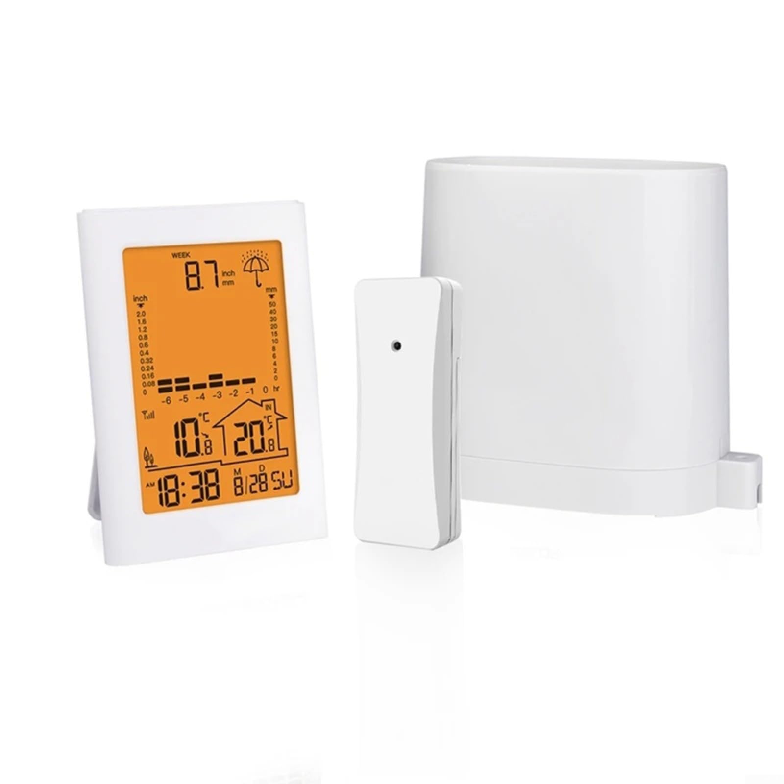 Funk-Wetterstation mit LCD-Display, Regenmesser für Innen/Außen, Trendgrafik & Historien-Datenspeicher, Temperaturüberwachung für Garten und Haushalt, weiß