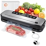 Vacuum Sealer Machine 75kPa Powerful Suction, 6-in-1 Food Vacuum Sealer with Built-in Cutter, Dry & Moist Modes, Stainless Steel Compact Design, Sous Vide Compatible, Includes 50 Vacuum Bags