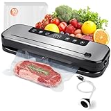 Vacuum Sealer Machine 75kPa Powerful Suction, 6-in-1 Food Vacuum Sealer with Built-in Cutter, Dry & Moist Modes, Stainless Steel Compact Design, Sous Vide Compatible, Includes 50 Vacuum Bags