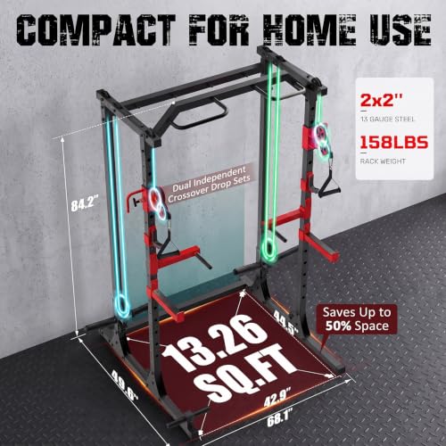 Image of OPPSDECOR 2.0 PRO Power Cage Home Gym - 2000LBS Heavy Duty Power Rack with Independent Dual Pulley Cable Crossover System, Safety Bar, J-Hook, Pull-up Bar, Dip Station - 13.26 ft Compact Squat Rack