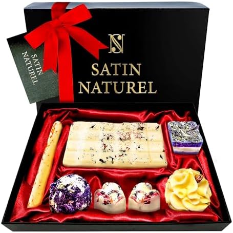 ORGANIC Bath Bombs Set 7 Pieces"Oasis of Senses" – Hand-Made Gifts for Women – Elegant Present for Her with Essential Oils - Vegan Bubble Bath Gift Set in Premium Box with Satin Inlay image 2