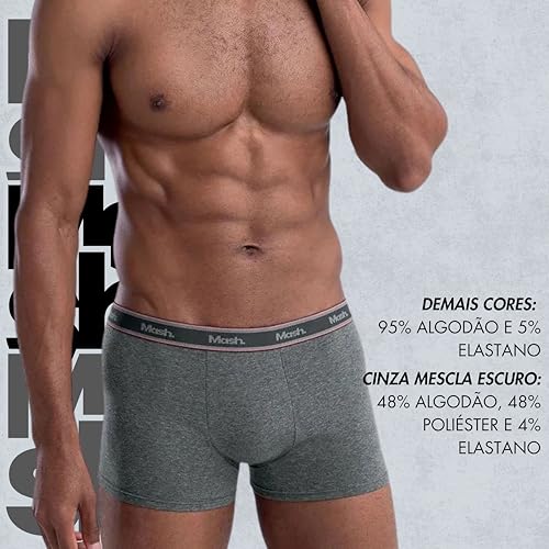 MASH Kit 3 Cueca Boxer Algodão Cotton Hipoalergênica Masculina Adulto, 1 Branca - 1 Cinza Mescla Esc