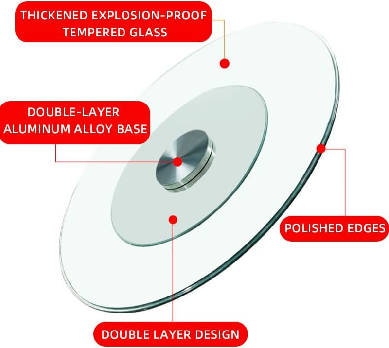 35" Glass Lazy Susan Turntable for Dining Table - Large Round Clear Tabletop Rotating Tray Tempered Glass Serving Plate Silent & Smooth Spin
