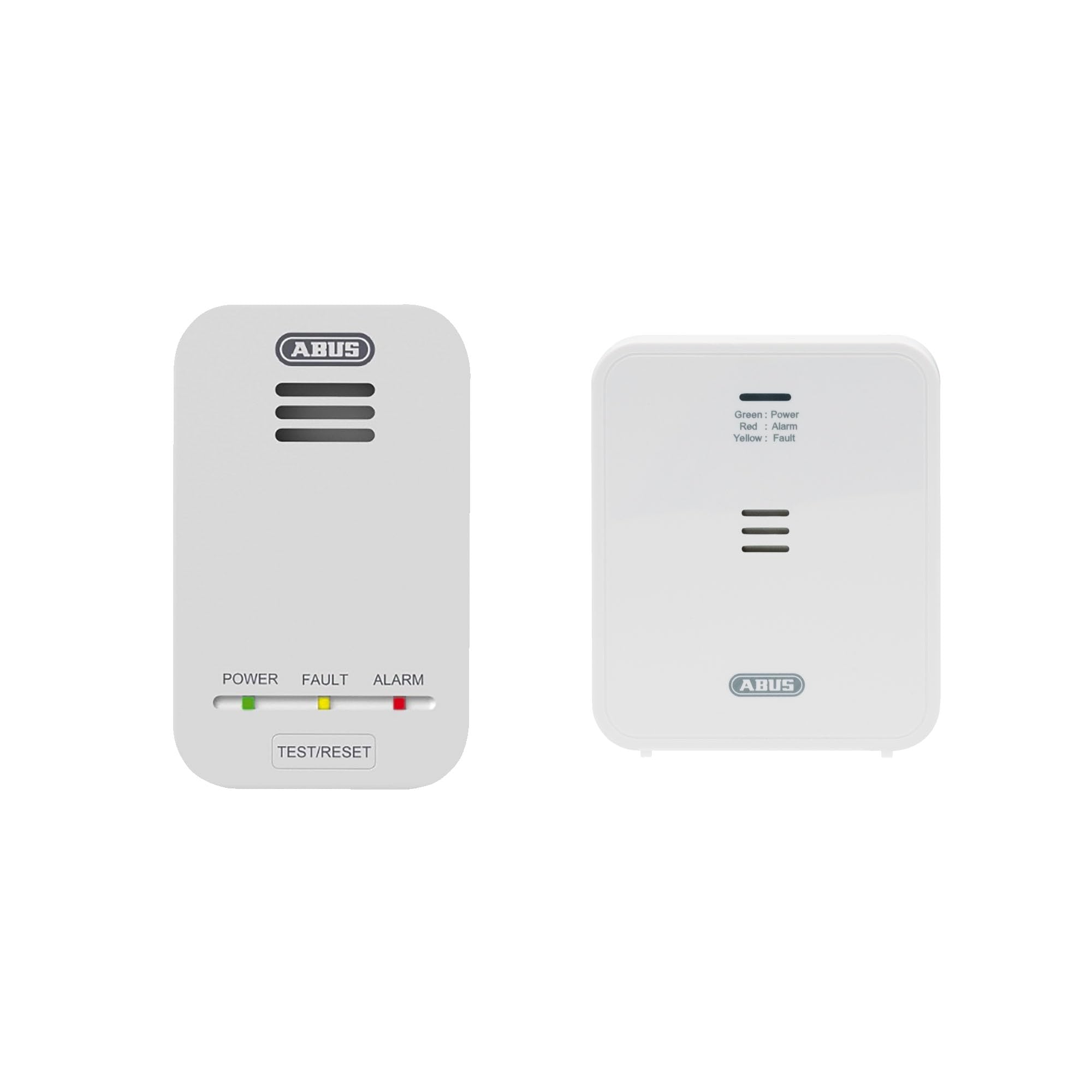 ABUS Kohlenmonoxid-Melder COWM370 CO-Melder mit 7-Jahres-Sensor, 85 dB lautem Alarm UND ABUS Gasmelder GWM100ME für Gasthermen - Erdgas (Methan) / Stadtgas - Alarmlautstärke 85 dB - Set