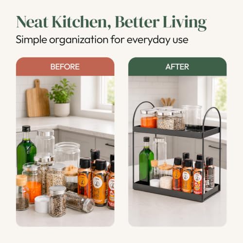 Image of WonderStand Metal ROVA | 2-Tier Standing Spice Rack Storage Organizer, Bathroom Countertop Storage Shelf Cosmetic Organizer and Home /Kitchen Spice Rack (Black)