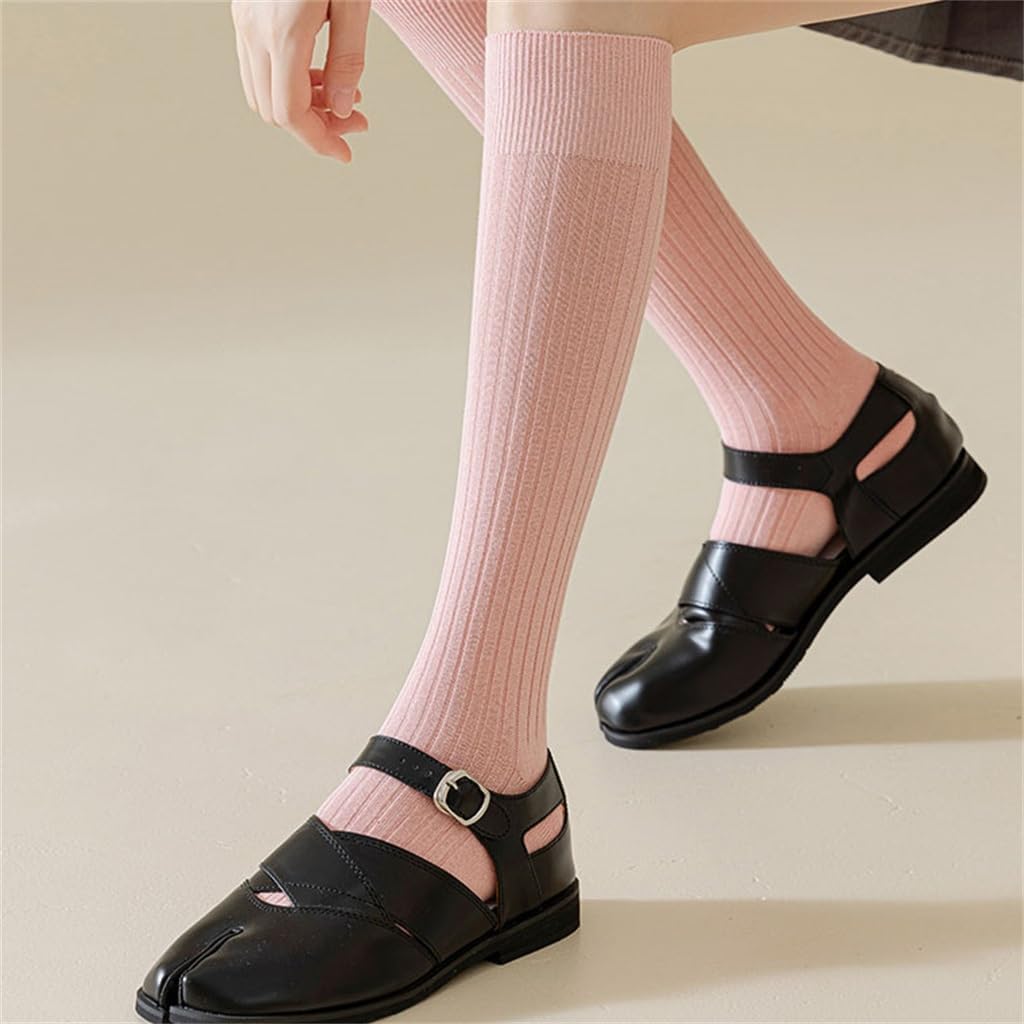 Split Toe Socks for Women with Two Needle Anti Pilling High Leg Knee Length