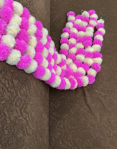 Image of SPHINX Artificial Marigold Fluffy Flowers Garlands for Decoration - Pack of 5 (Cream and Baby Pink)