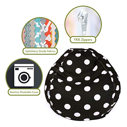 Majestic Home Goods Classic Bean Bag Chair - Large Polka Dots Giant Classic Bean Bags for Small Adults and Kids (28 x 28 x 22 Inches) (Black) - Thumbnail 3