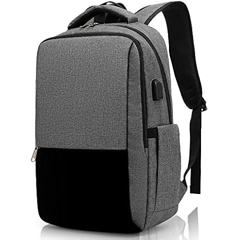 Besttravel Laptop Backpack, Business Travel Backpack with USB Charging Port, Water Resistant Laptop Rucksack, Anti-Theft Backpack for Men Women, Fits 15.6-inch Laptop School Bag (Grey) Cover