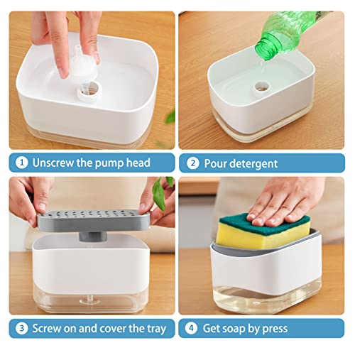 Image of RUFCRIL Soap Pump Dispenser and Sponge Holder, 12oz / 350ml Dish Soap Dispenser for Kitchen,White
