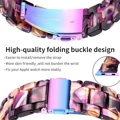 Image of Bestig Resin Band Compatible with Apple Watch Bands for Women 40mm 38mm 41mm 42mm(Series 11 10), Lightweight Waterproof Strap for iWatch Series 10 9 8 7 6 5 4 3 2 1 SE Men(DazzlingPurple)