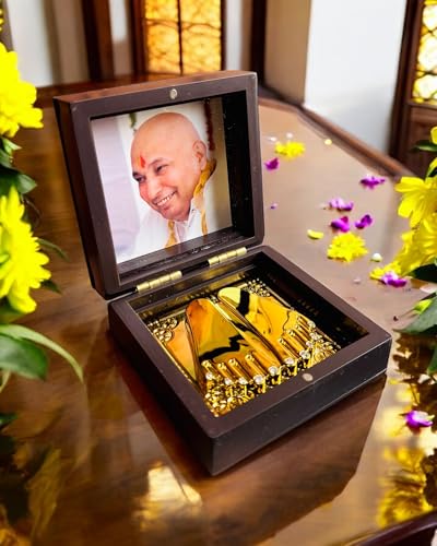 Image of Guru Ji Pocket Temple Charna Paduka Bade Mandir | Gold Plated Box God Idol Bhagwan | Religious Gift for Mom & Dad | JaiGuru Ji Swaroop (GURU JI)