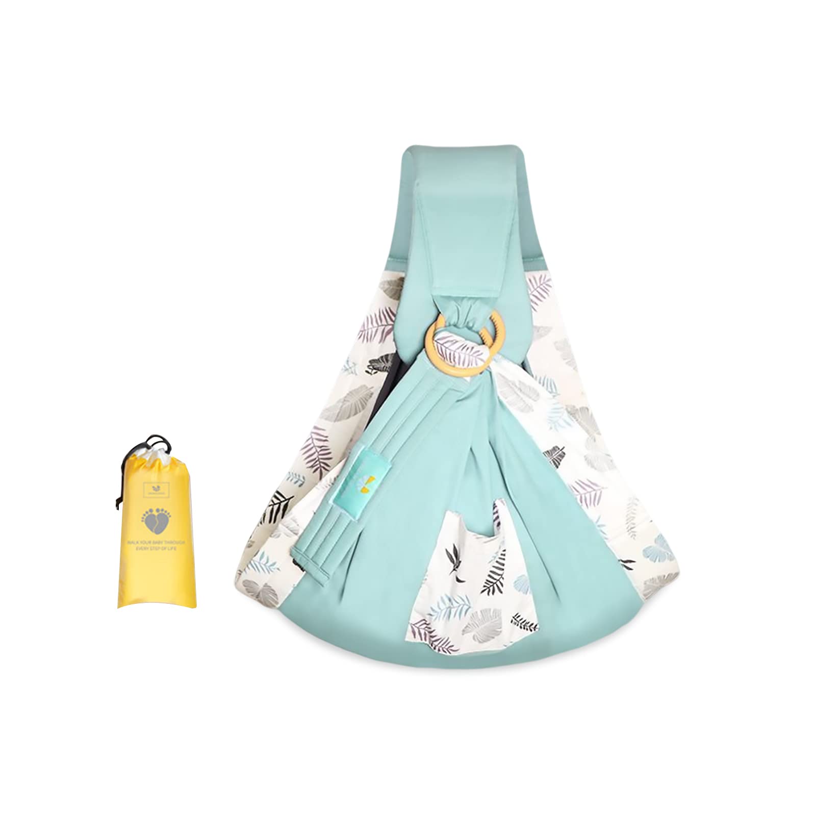 SONARIN Echarpe de Portage,Coton Doux Porte-bébé Bébé Sling Écharpe Porte Bébé Couverture d'Allaitement avec Anneaux Réglables pour Nouveau-né Bébé Tout-petit jusqu'à 15 kg(Feuille Verte)