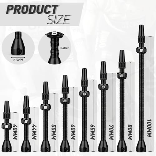 Image of BWSHLF Tubeless Presta Valve Stem 40 /44 /55 /60 /65 /80 /100 mm, Super Light Alloy Presta Valve Stem Kit with Valve Core Remover Tool and Valve Stem Caps - Multiple Color and Size Options(Pair)