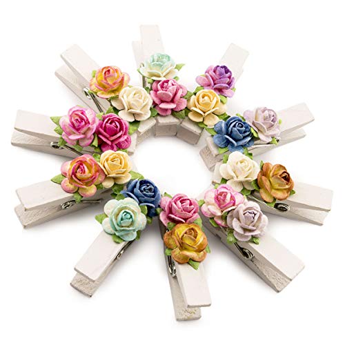 Imán decorativo mini pinza de madera blanca con flor Mulberry miniatura 1