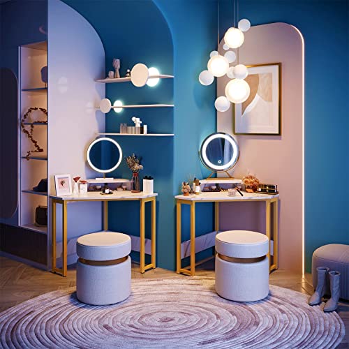 Odk Corner Desk Space Saving Small Desk With Sturdy Steel Frame, Computer Desk With Monitor Stand For Small Space, Easy Assembly Triangle Vanity Desk With Durable Wooden Desktop (Marble) #TOP6