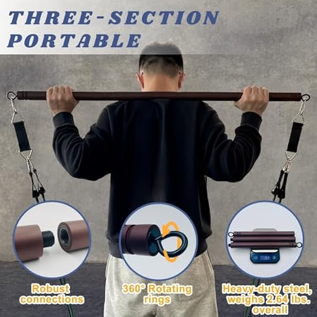 Resistance Band Bar, Resistance Bar with 4 Resistance Bands, Portable Pilates Bar Kit, Home Gym Resistance Training Kit