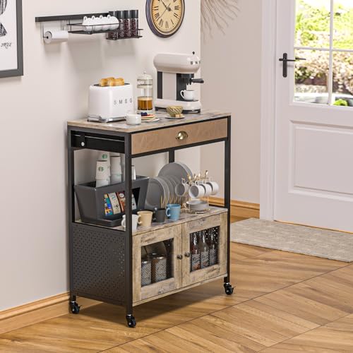 X-cosrack Large Coffee Bar Cabinet，3 Tiers Kitchen Coffee Cart with Drawer for The Home, Movable Farmhouse Station Table on Wheels for Living Room, Entryway, Dining Room, Kitchen by X-cosrack - Used condition - Image 6