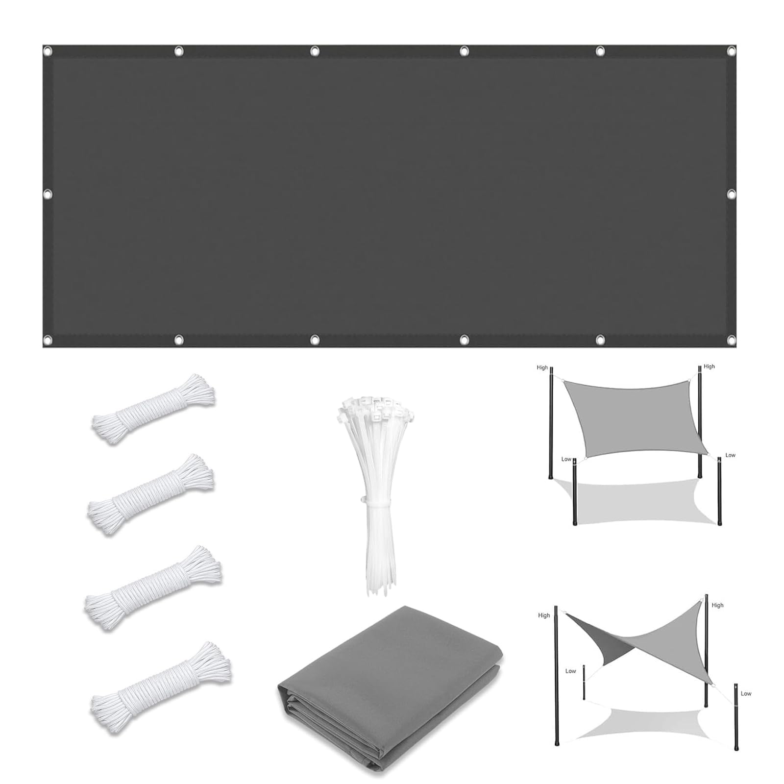 Sun Shade Sail 1.6x3.2M Waterproof Rectangle Garden Sun Sail 98% UV Block, Rectangle, Waterproof Sunscreen Awning Canopy Awning with Grommets for Outdoors, Garden, Patio
