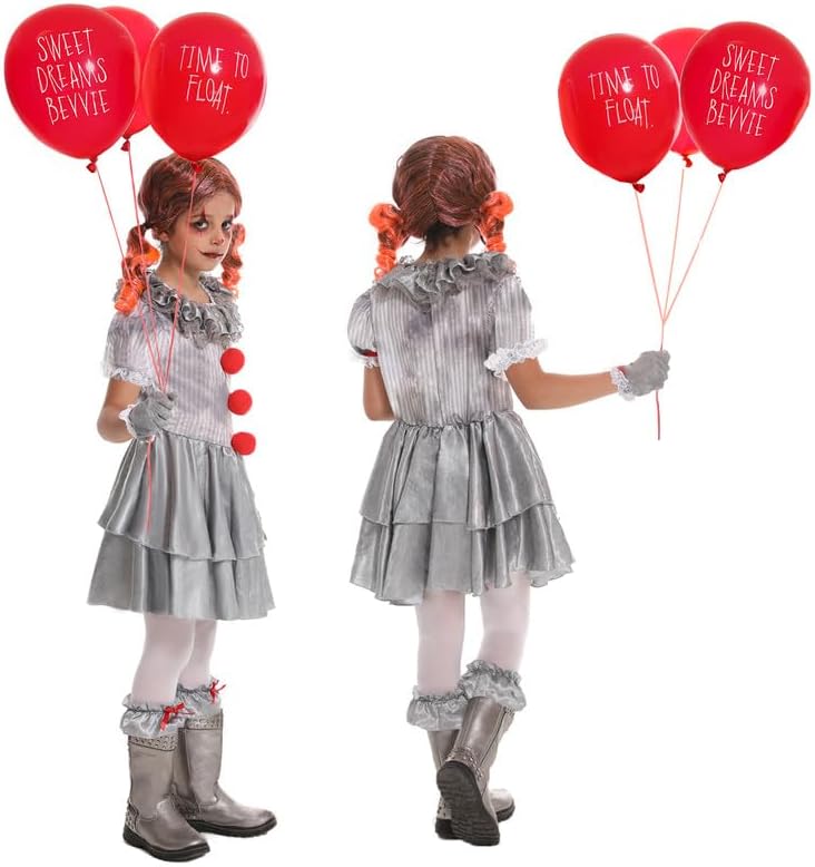 Clown Costume for Girls Halloween Scary Dress up Party, Makeup Kit Red Nose Included 6 51WVLD5DyoL. AC