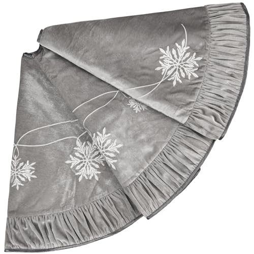 X.Sem Snowflakes Embroidered Velvet Christmas Tree Skirt with Pleat Velvet Border 50'' (Silver, 50 inch) by ONGLYP - Used condition - US$13.61