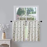 VOGOL Tier Curtains 36 Inch Length, Blue Floral Embroidered Half Window Kitchen Cafe Curtains Pocket