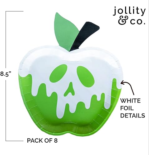 Miniatura 2 de Poison Apple - Platos de postre de Halloween, platos de papel verde brillante con lámina blanca, paquete de 8 platos de fiesta, platos de cumpleaños